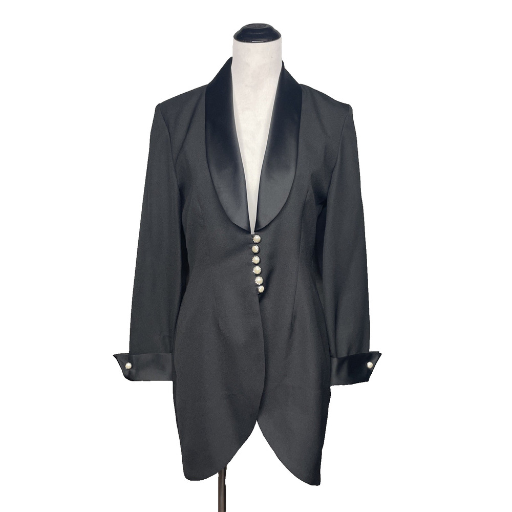 Vtg J.R. Nites by Calitendo Black Tuxedo Jacket Women Large Satin Shawl Collar